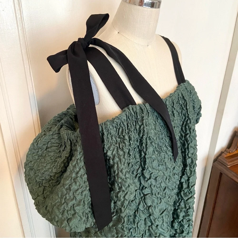 $1,600 Ulla Johnson Runway Francoise Green Wool Silk Smocked Gown - Picture 9 of 14
